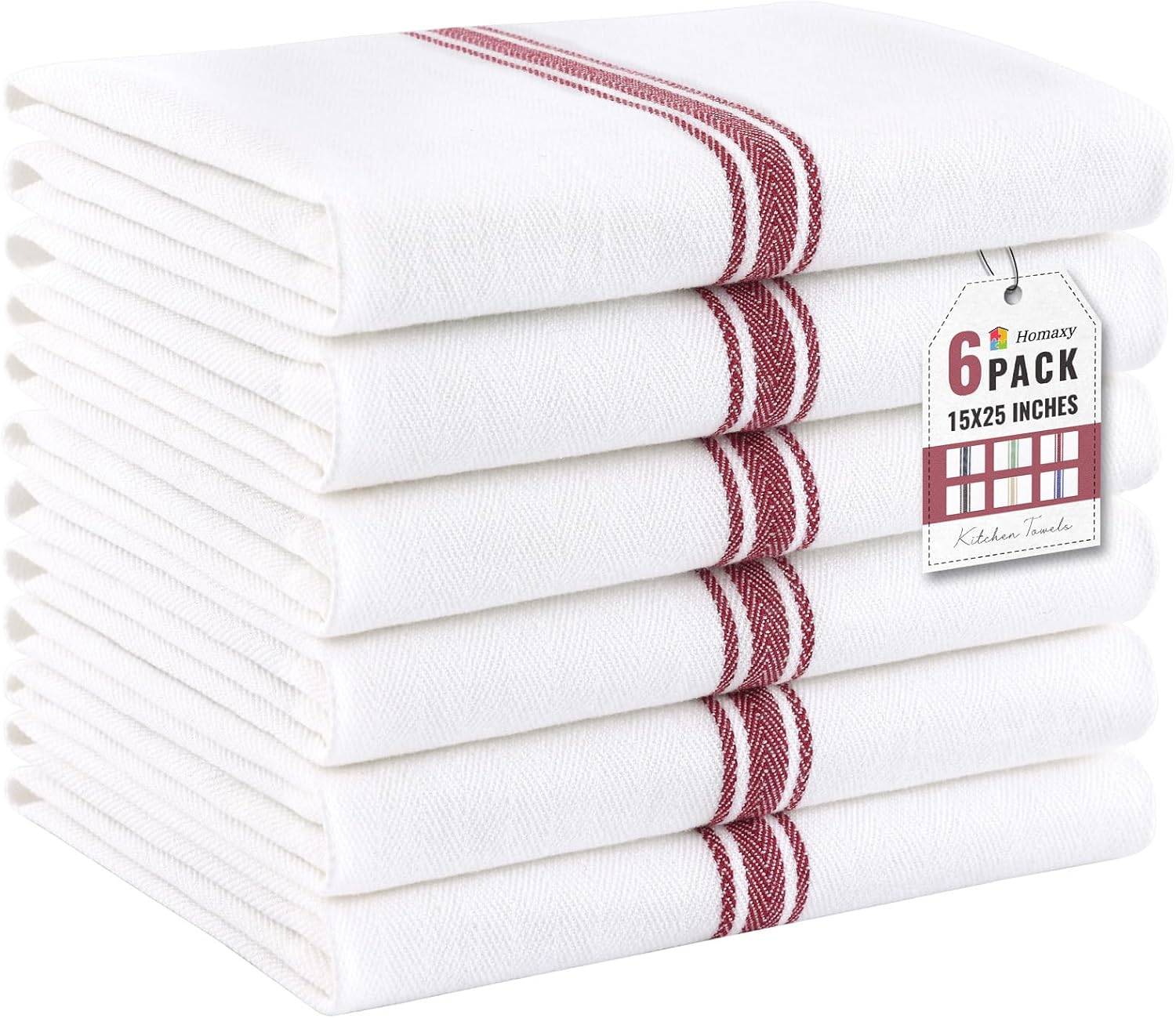 100% Cotton Kitchen Towels & Napkins 6 Pack- RED Apricot