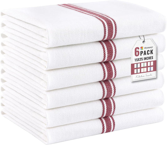 100% Cotton Kitchen Towels & Napkins 6 Pack- RED Apricot