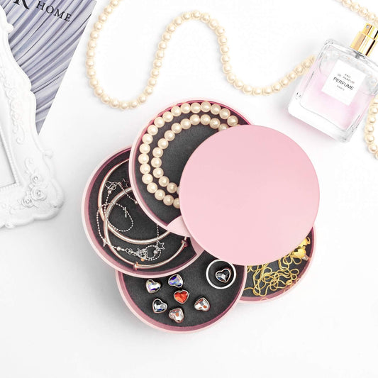 360° Rotatable Jewelry Organizer With Mirror-SA2408-191(Pink) Cosmetic Organizer Apricot