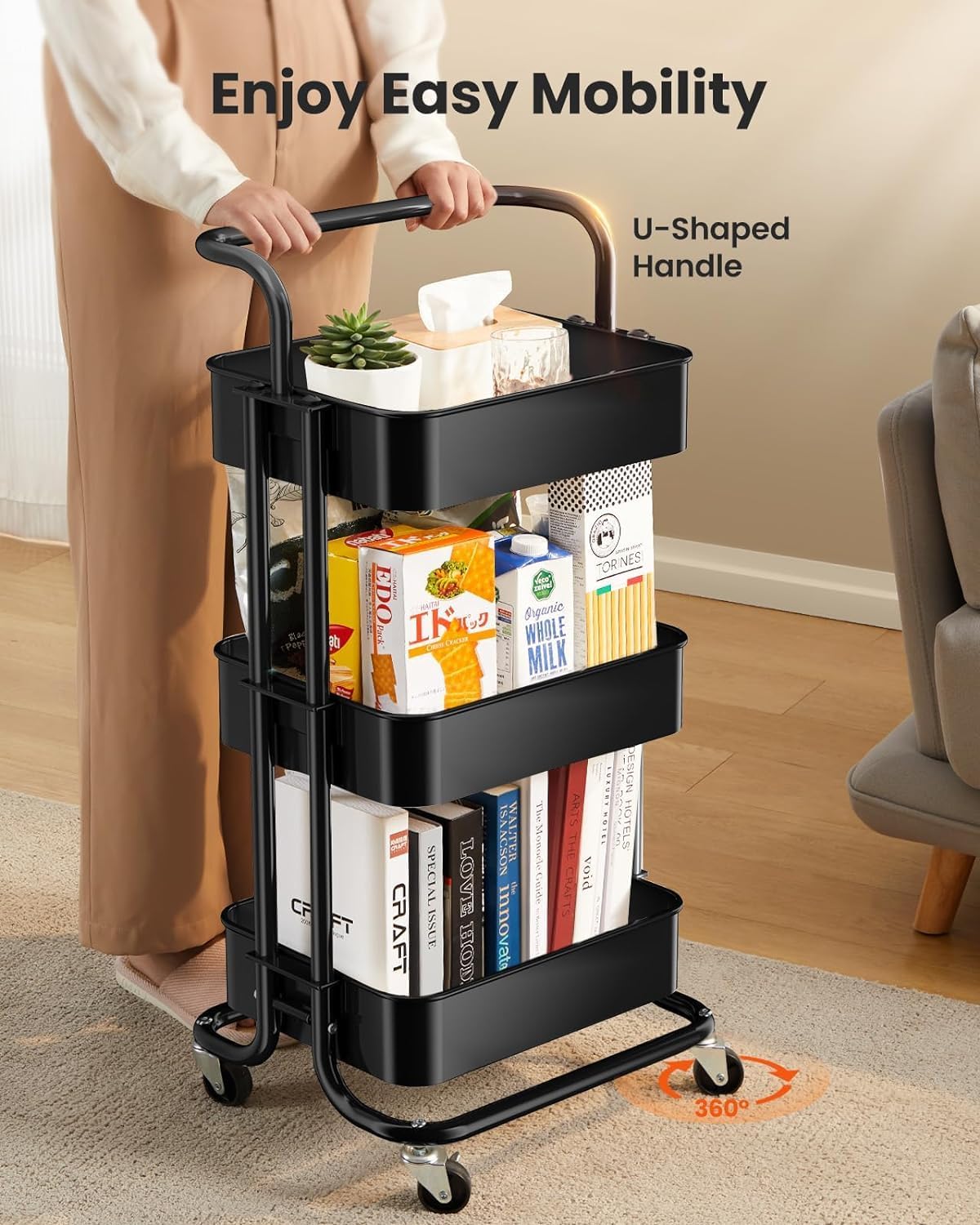 3-Layers Multi-function Trolley Storage Organizer(15262) Storage Organizer Apricot