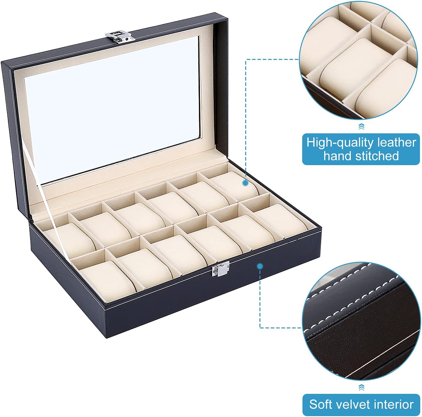 12 Slots Watch Organizer-SA2411-56(Black) Watch box Apricot