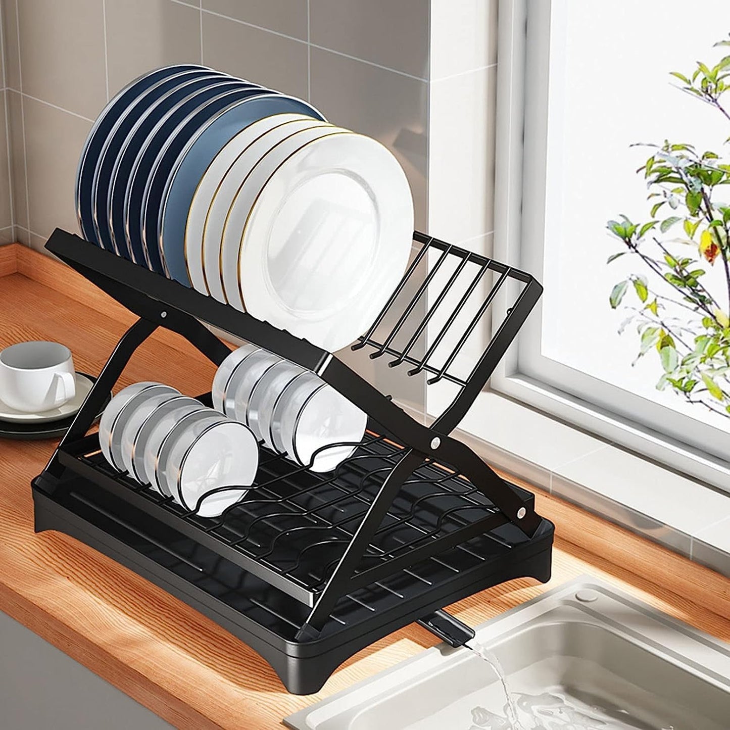 2-Tier Foldable Dish Drying Rack (SA2510-046) Dish Rack Apricot