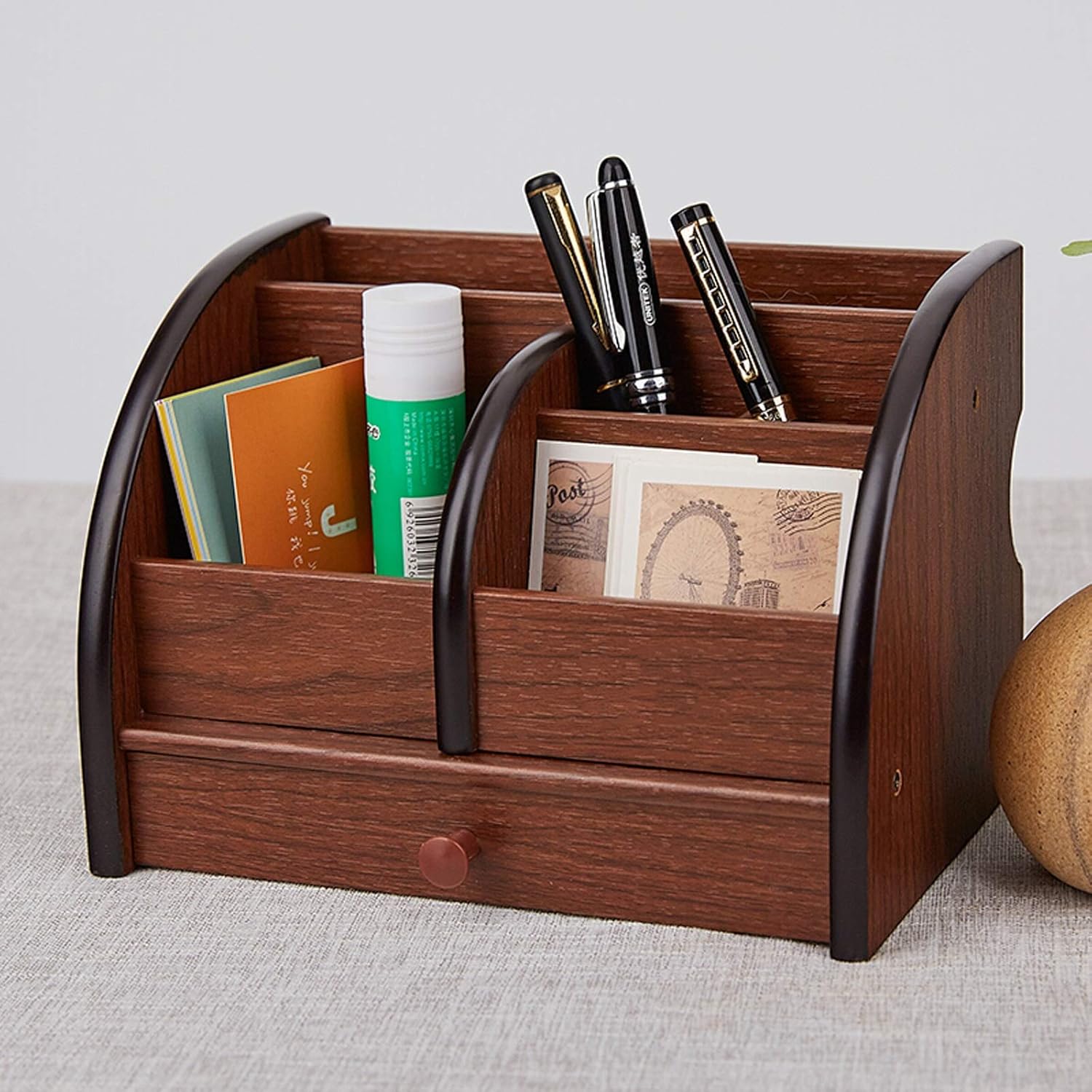 Multifunctional Wooden Pen/Pencil Holder Cosmetic Organizer Apricot