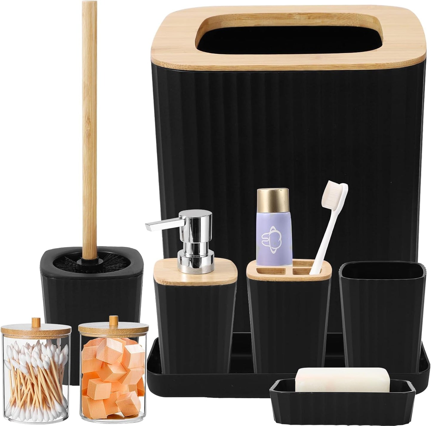 7PCS Bathroom Accessory Set-SA2408-311(Black) Bathroom Accessory Sets Apricot