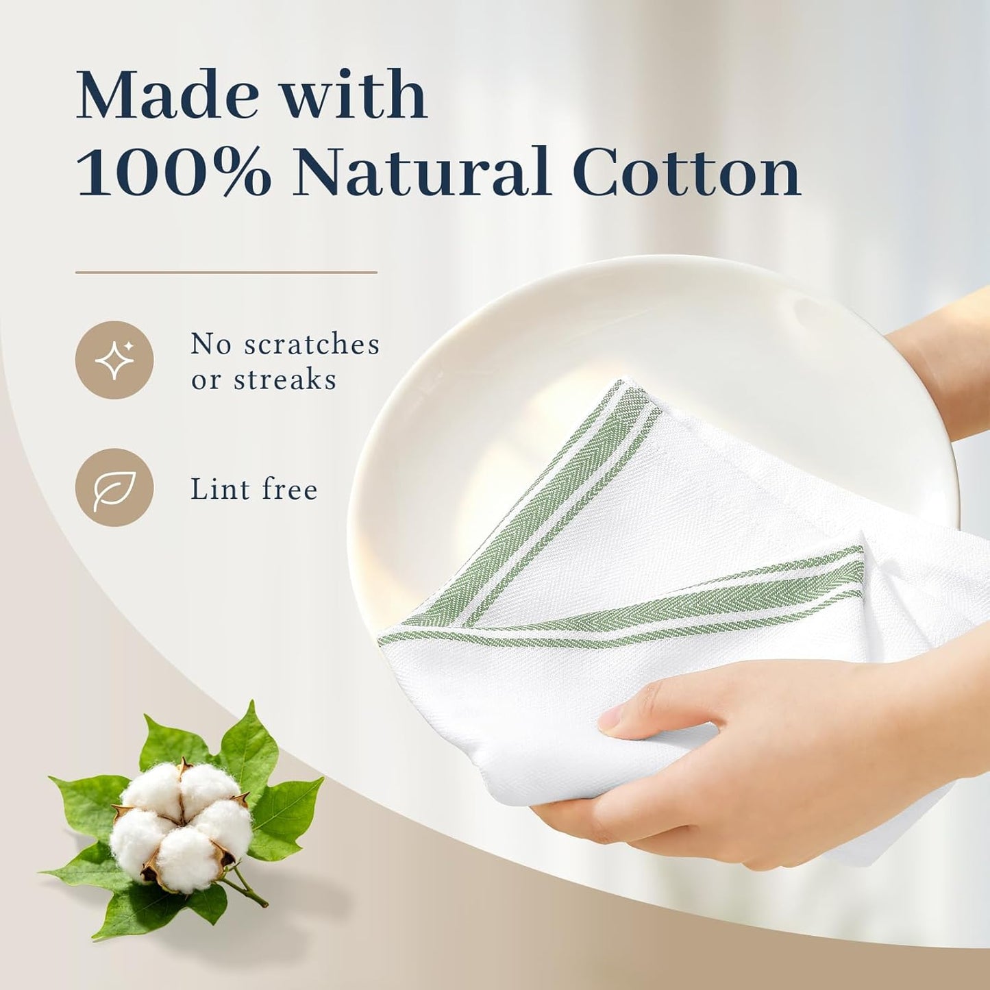 100% Cotton Kitchen Towels & Napkins 6 Pack- MINT Apricot