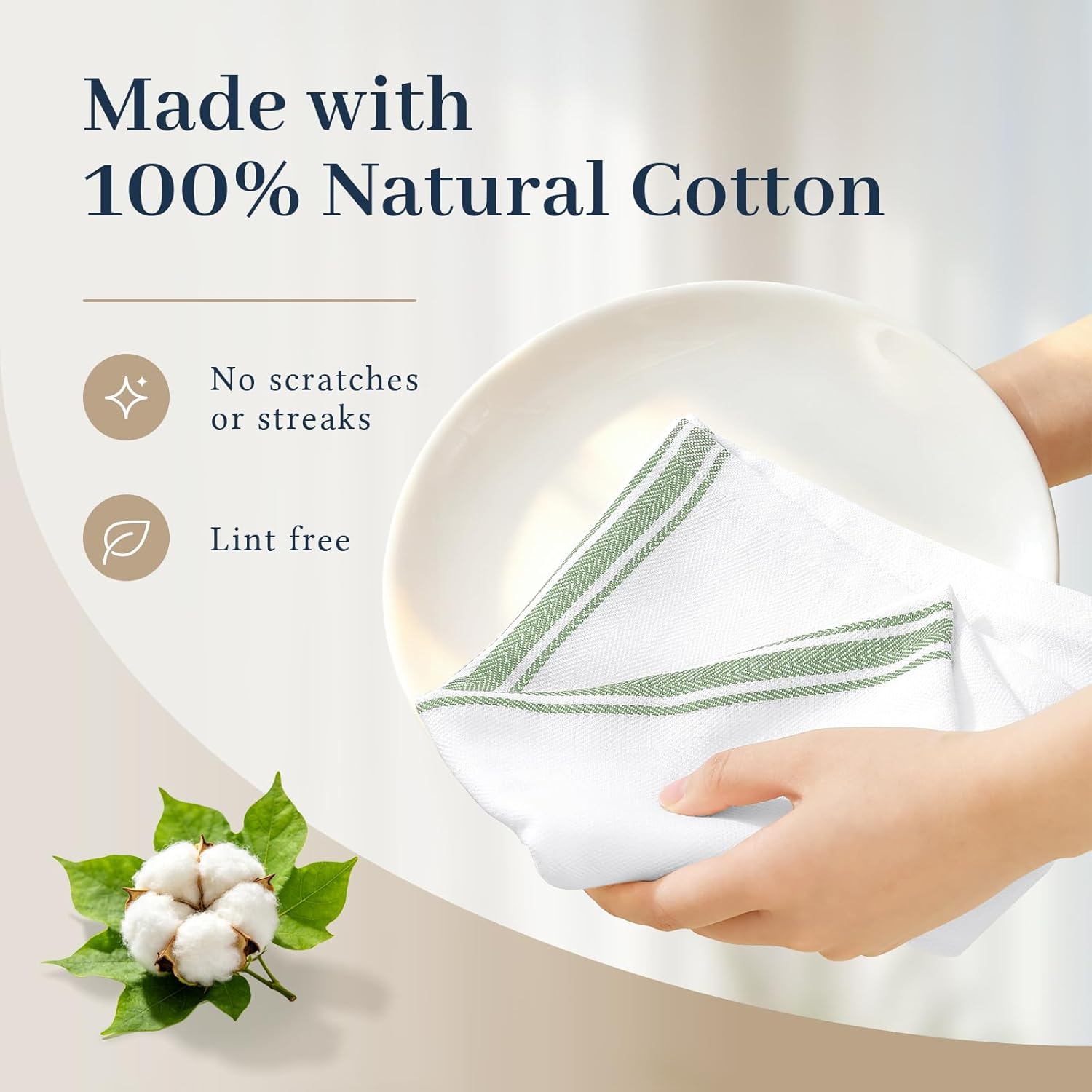 100% Cotton Kitchen Towels & Napkins 6 Pack- MINT Apricot