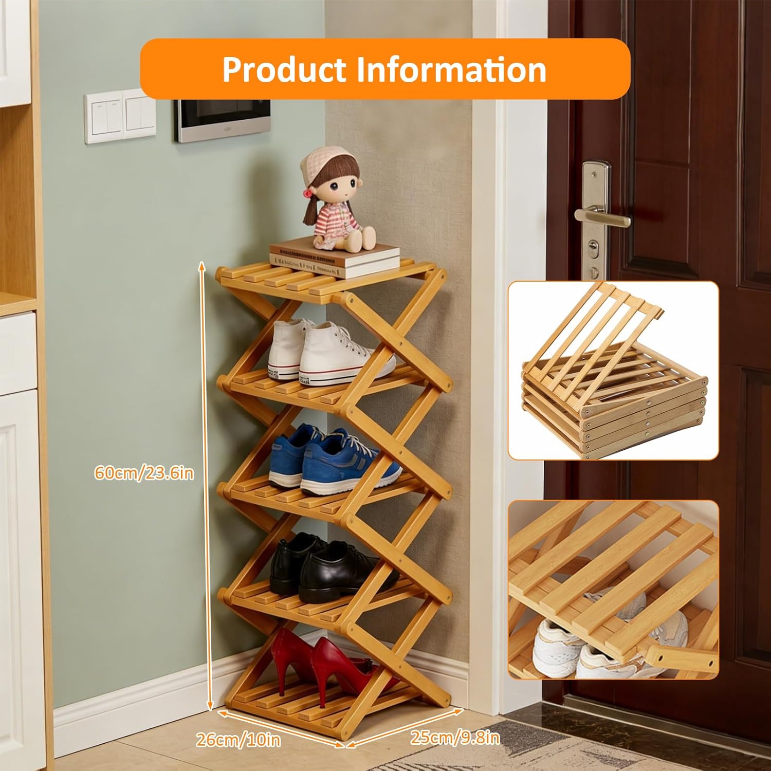 5 Tier Bamboo Shoe Rack (SA2510-052) Storage Organizer Apricot