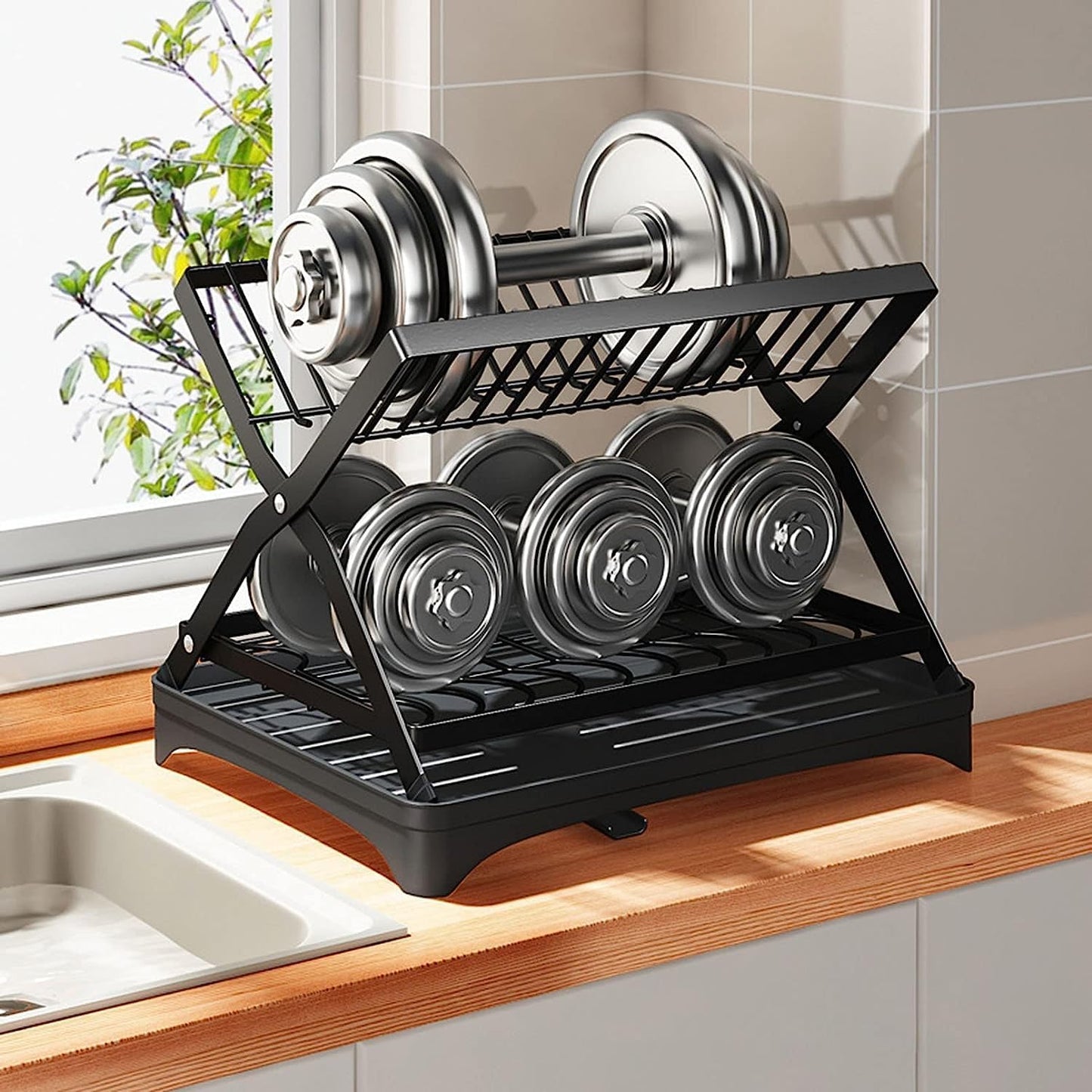 2-Tier Foldable Dish Drying Rack (SA2510-046) Dish Rack Apricot