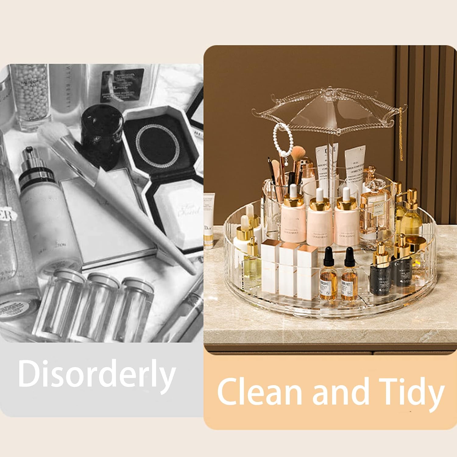 360° Rotating Makeup Organizer-SA2408-193 Cosmetic Organizer Apricot