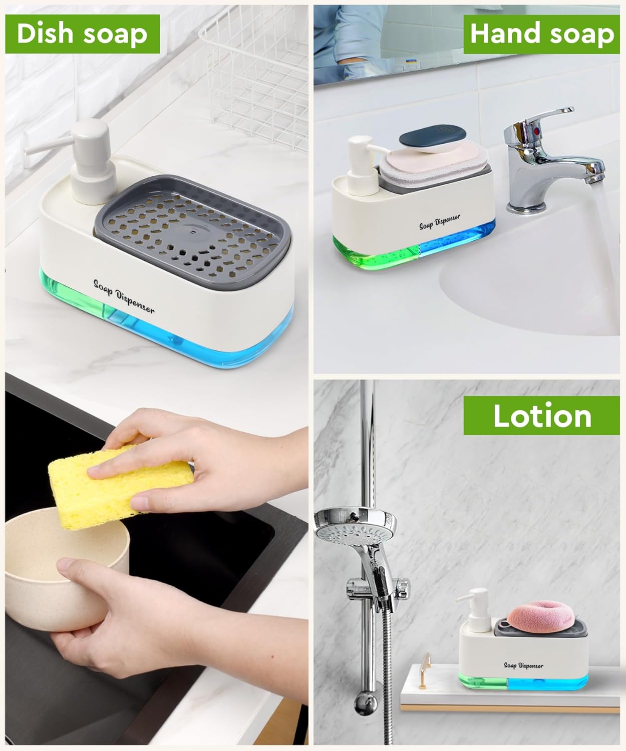 2 in 1 Premium Dishwashing Soap Pump Dispenser and Sponge Holder (SA2510-011) cutlery holder Apricot