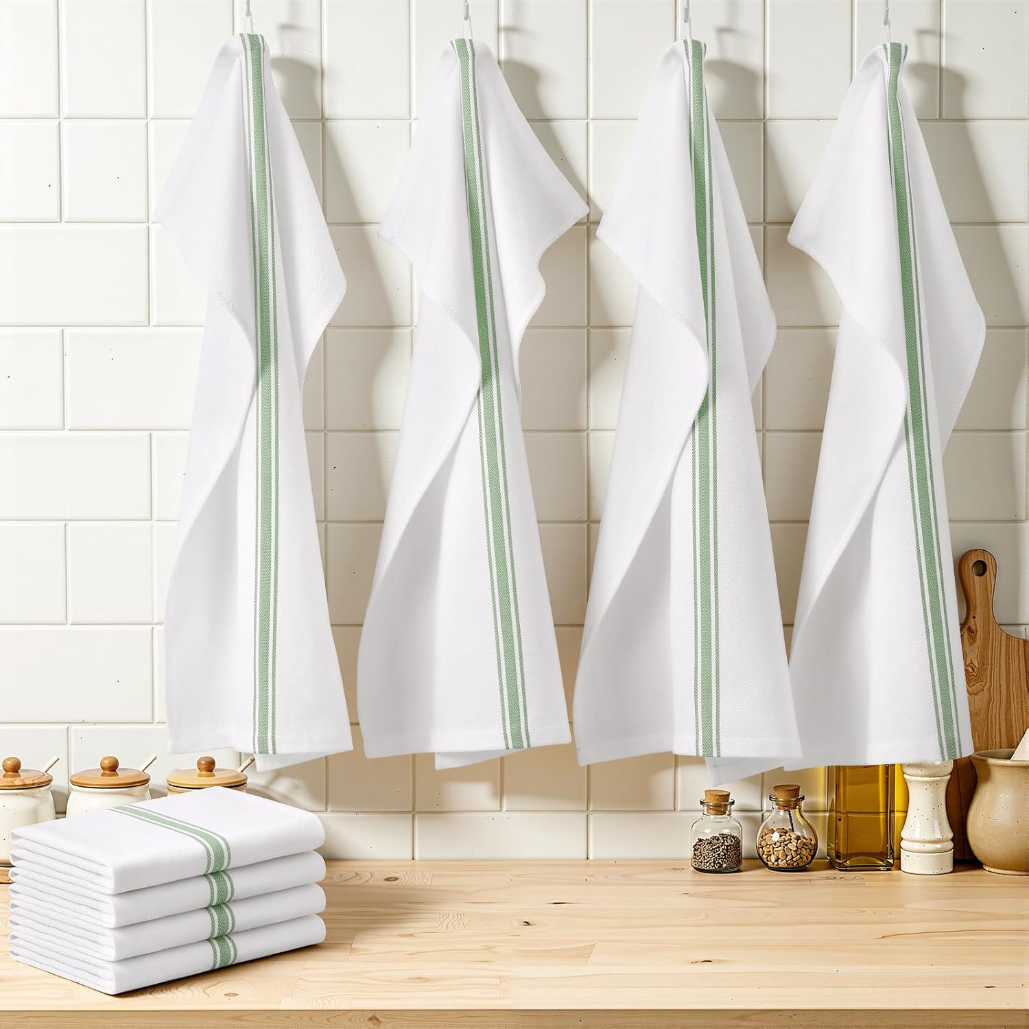 100% Cotton Kitchen Towels & Napkins 6 Pack- MINT Apricot