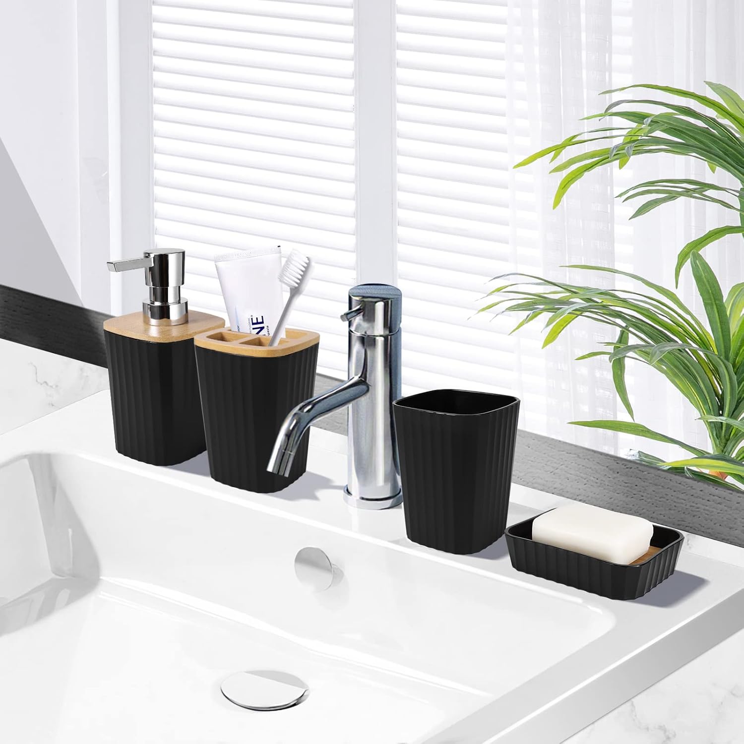 7PCS Bathroom Accessory Set-SA2408-311(Black) Bathroom Accessory Sets Apricot