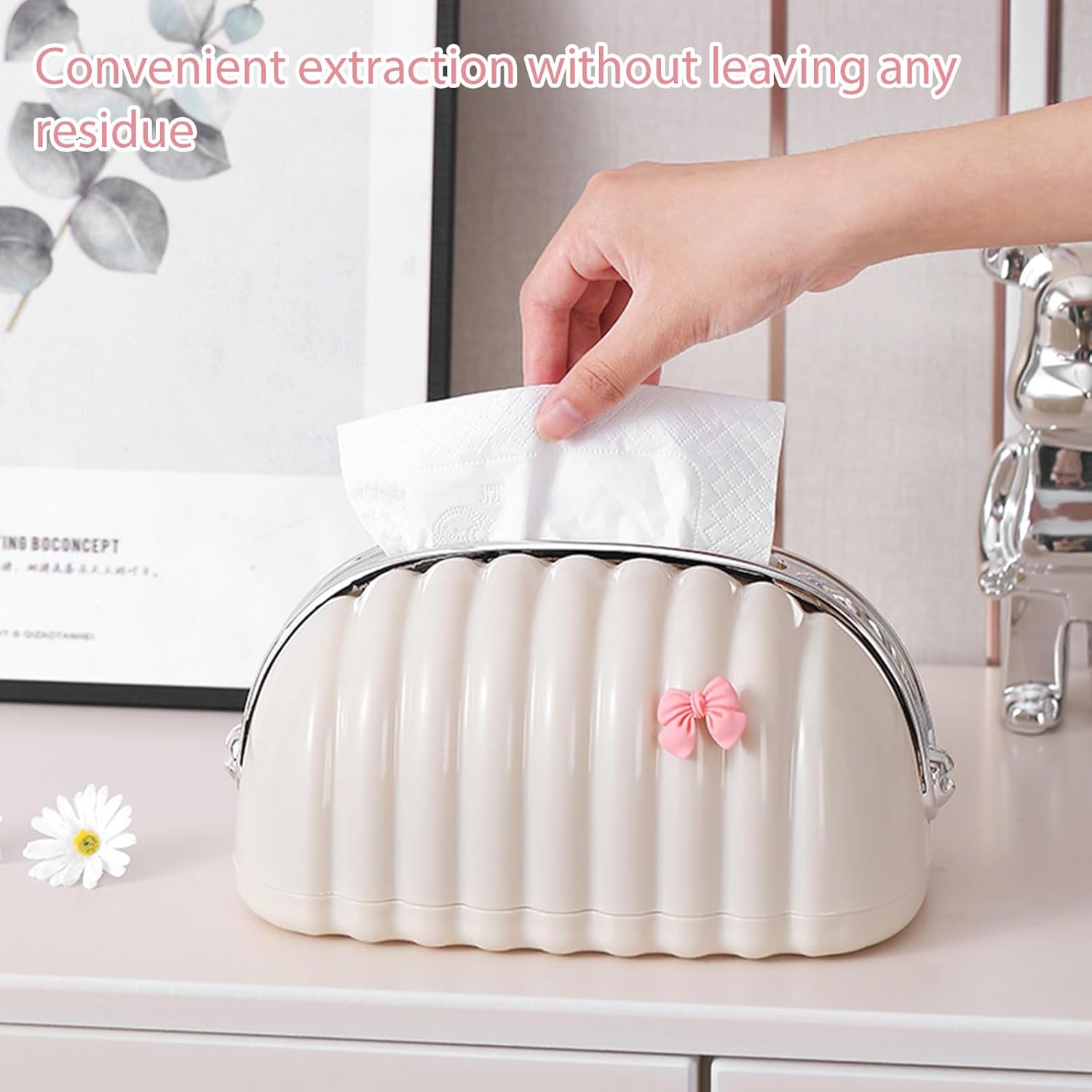 Tissue Box With Bow-SA2408-300 Tissue Box Apricot