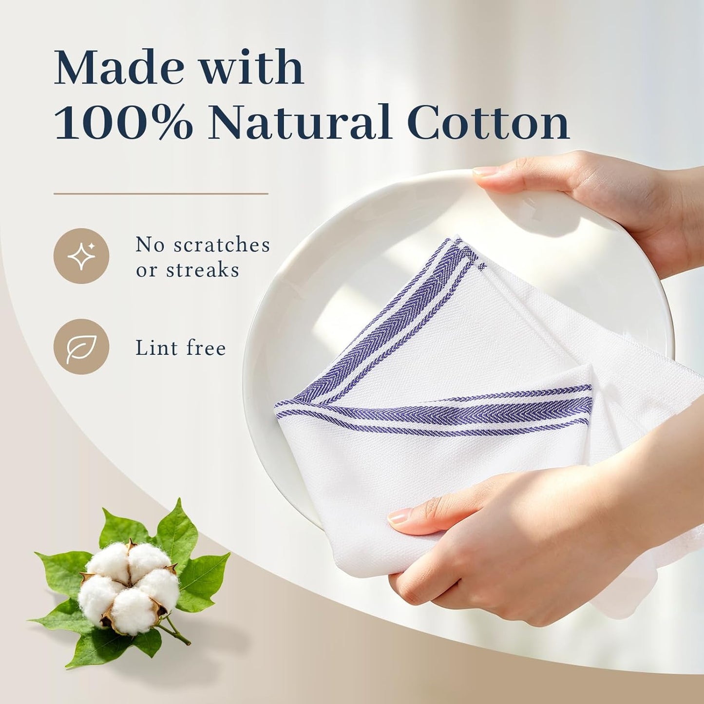 100% Cotton Kitchen Towels & Napkins 6 Pack- BLUE Apricot