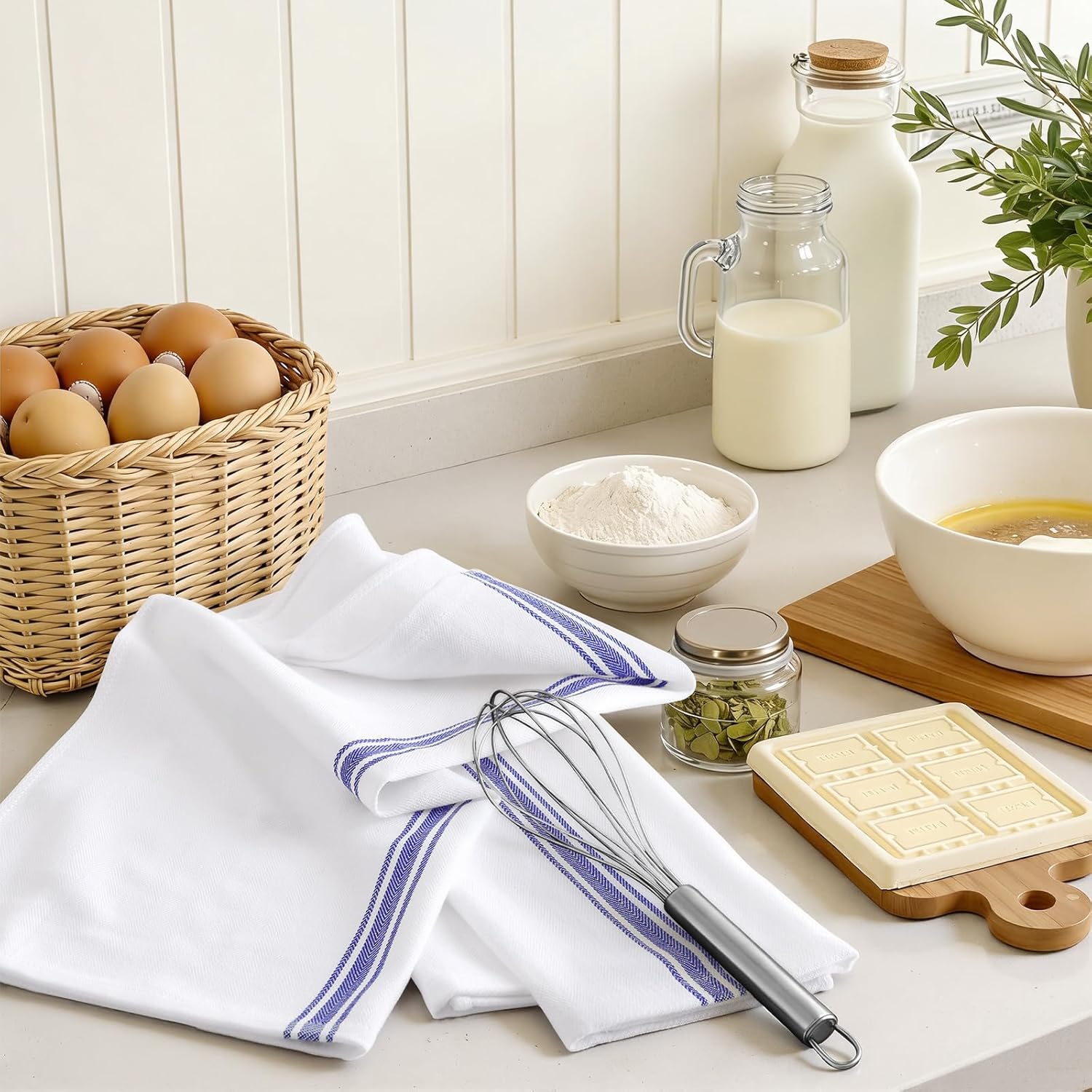 100% Cotton Kitchen Towels & Napkins 6 Pack- BLUE Apricot