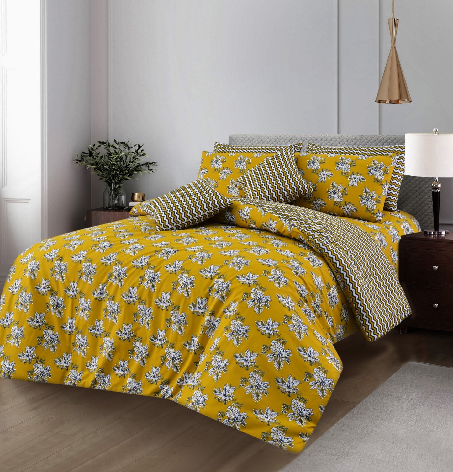 8 PCs Duvet Cover Set-Mustard Garden Apricot