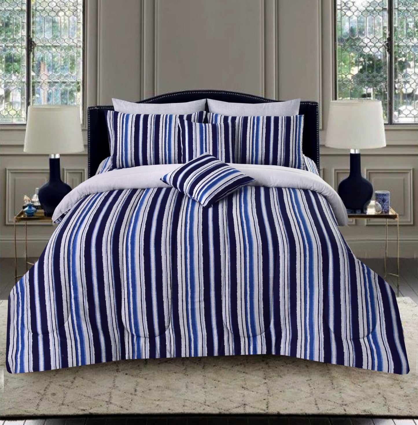 8 PCs Winter Comforter Set-Bold Stripes Apricot