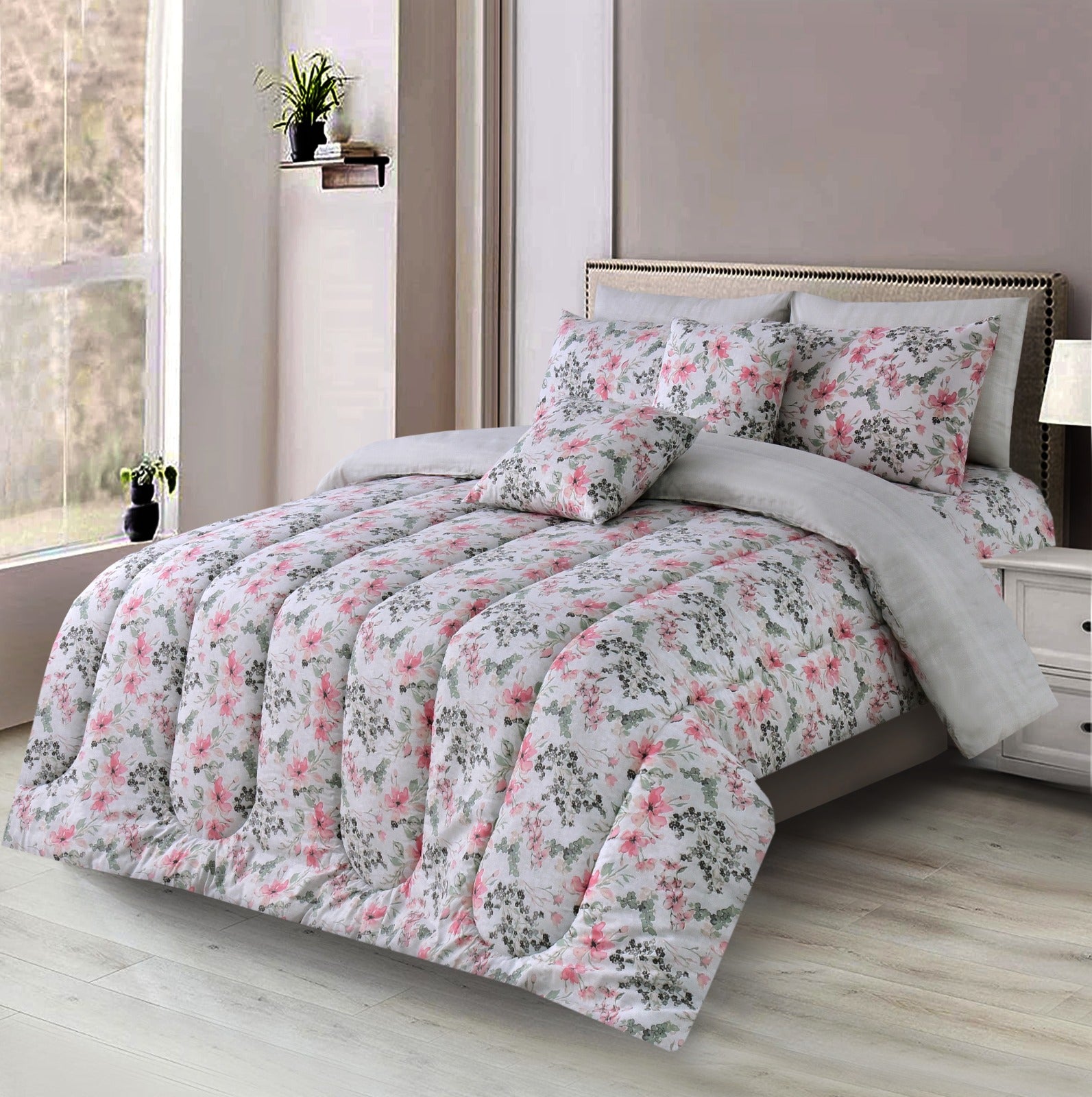 8 PCs Winter Comforter Set-Jasmine Floral Apricot