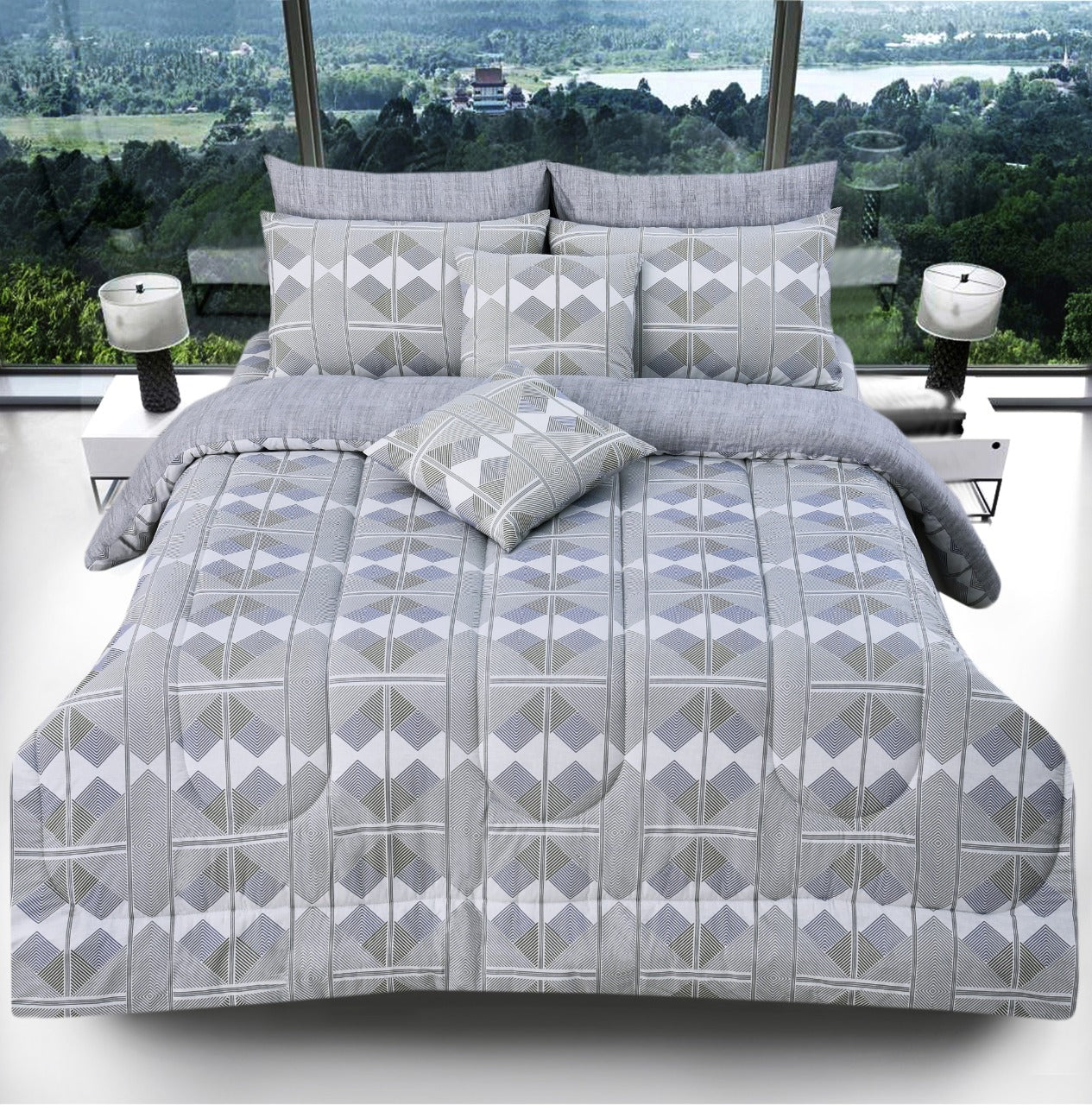 8 PCs Winter Comforter Set-Multi Box Comforters Apricot   