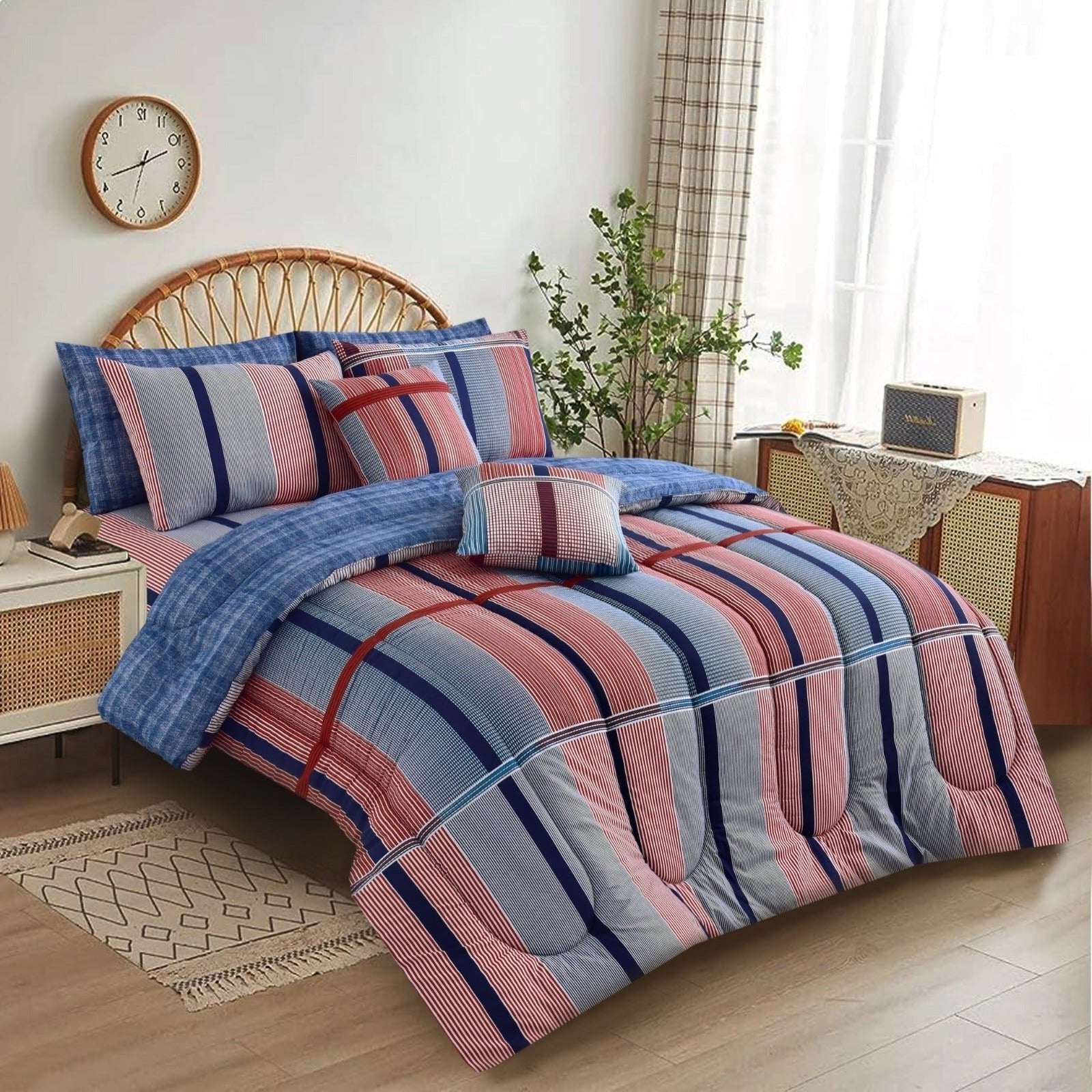 8 PCs Winter Comforter Set-Multi Lines Comforters Apricot   