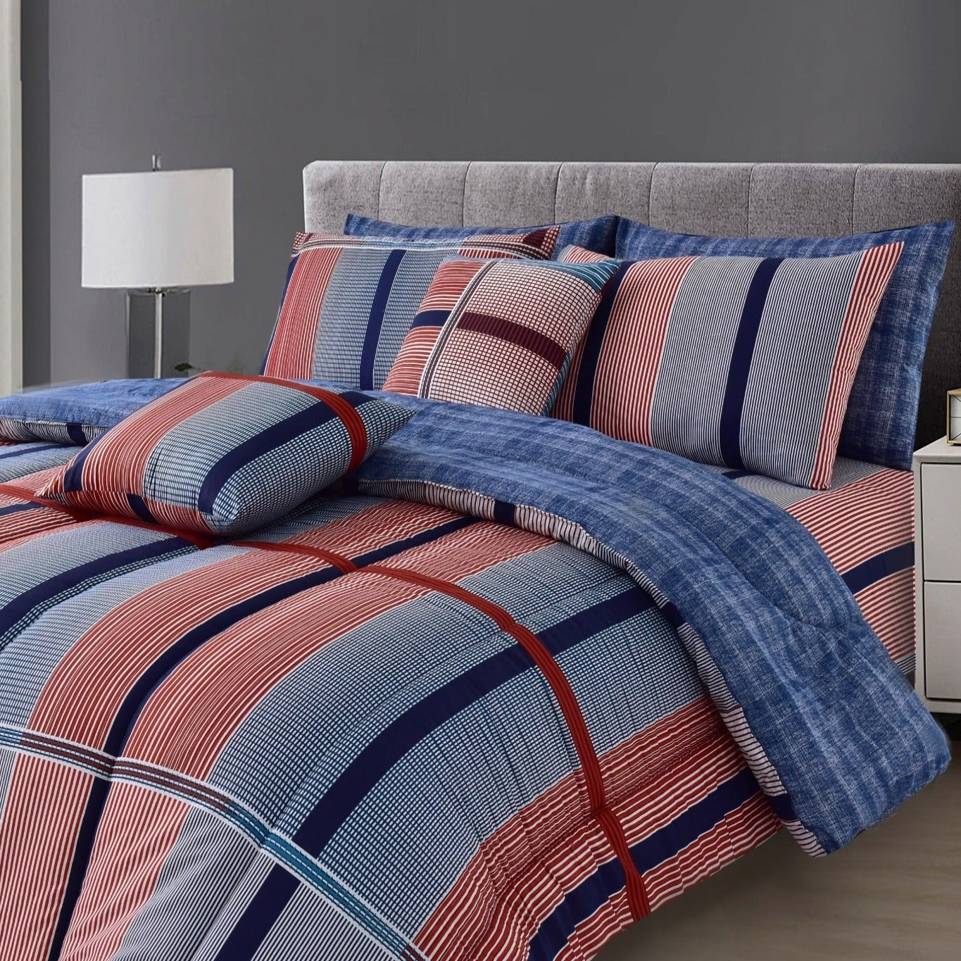 8 PCs Winter Comforter Set-Multi Lines Apricot