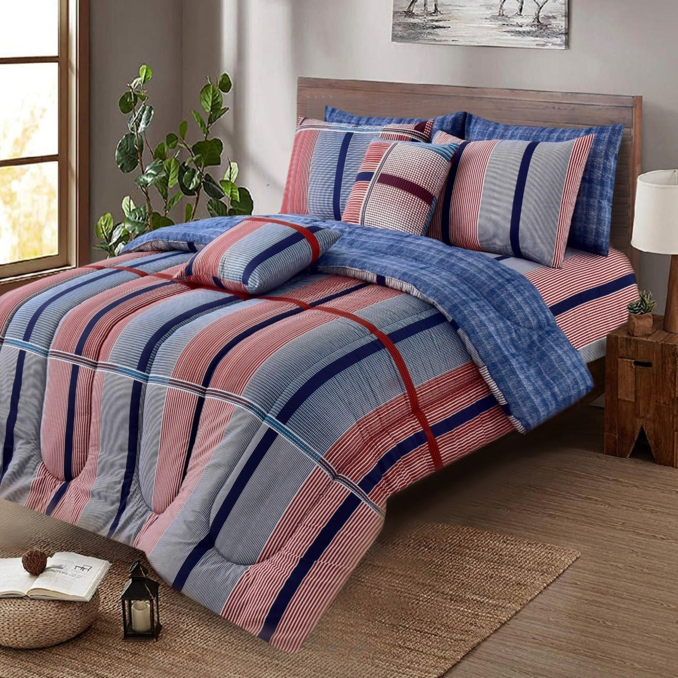 8 PCs Winter Comforter Set-Multi Lines Comforters Apricot   