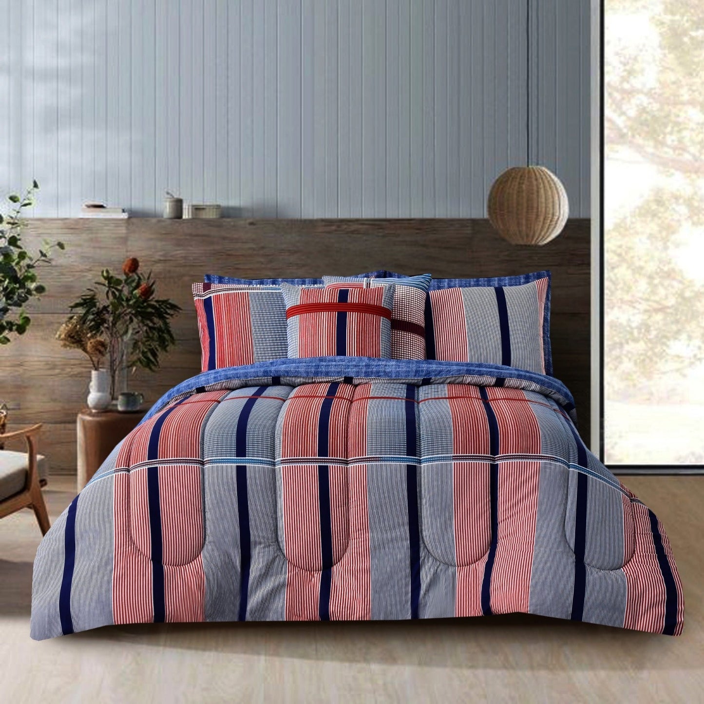 8 PCs Winter Comforter Set-Multi Lines Comforters Apricot   