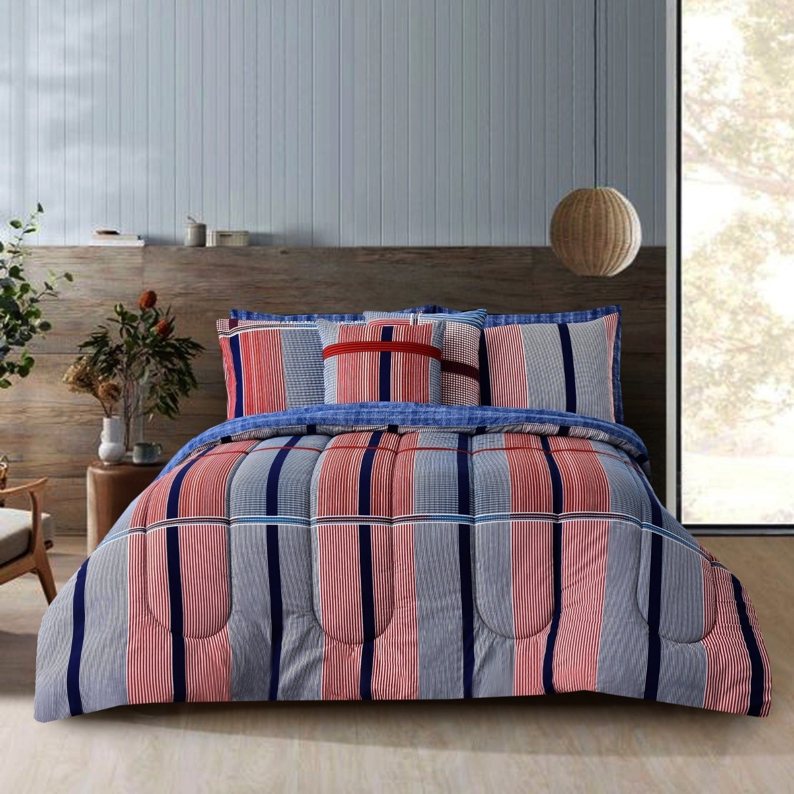 8 PCs Winter Comforter Set-Multi Lines Apricot