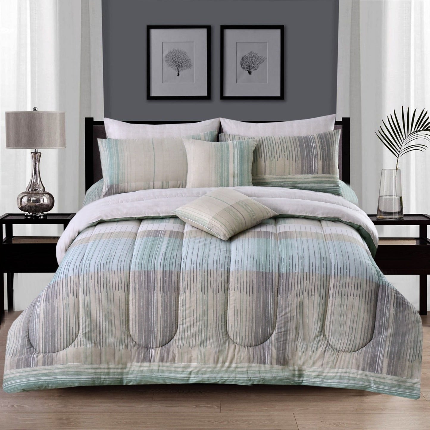 8 PCs Winter Comforter Set-Multi Peaks Comforters Apricot   