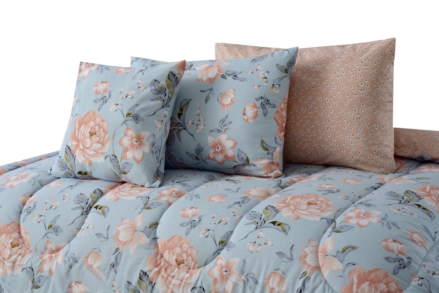 8 PCs Winter Comforter Set-Oriental Lilies Apricot