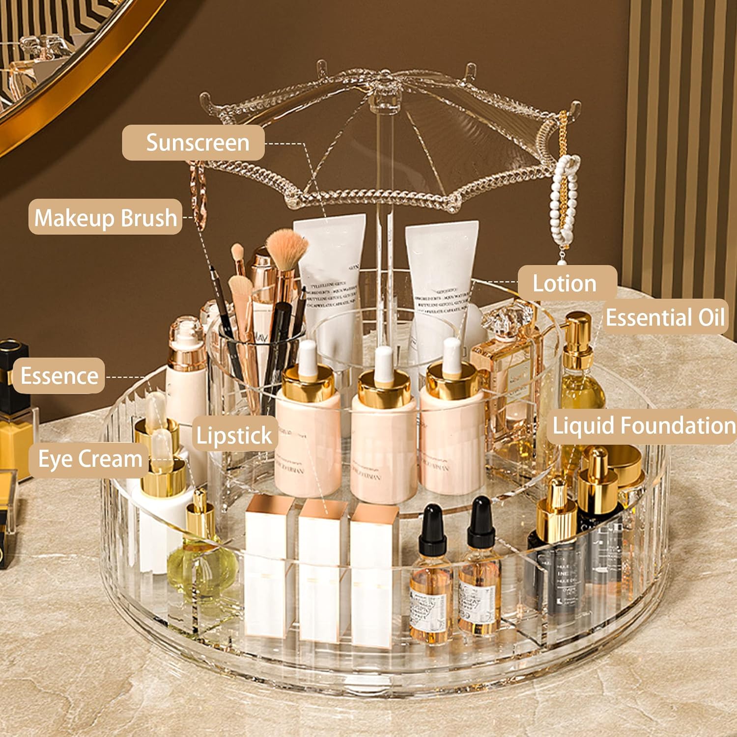 360° Rotating Makeup Organizer-SA2408-193 Cosmetic Organizer Apricot