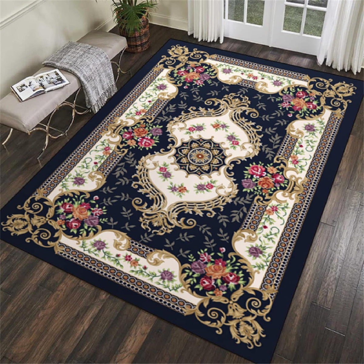 200x300cm Digital Printed Rectangular Room Rug- vintage floral pattern