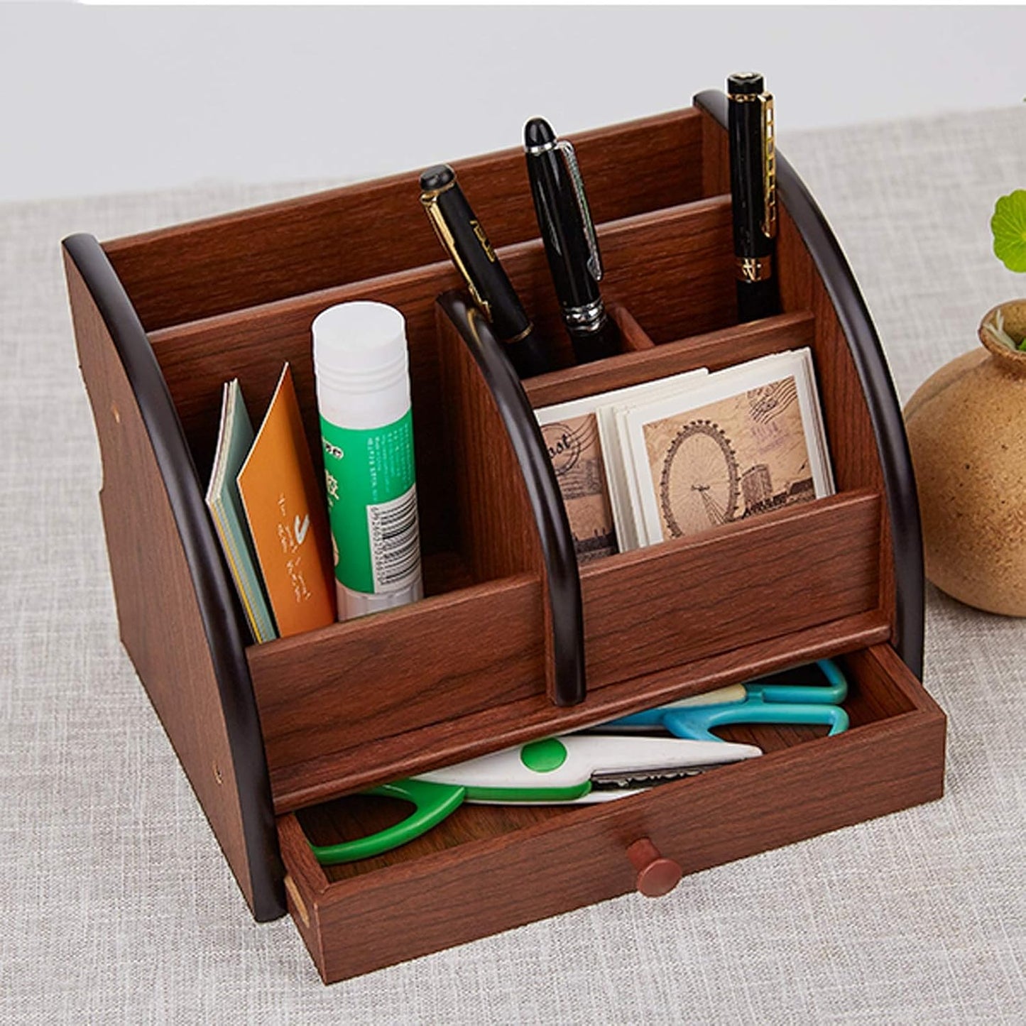 Multifunctional Wooden Pen/Pencil Holder Cosmetic Organizer Apricot