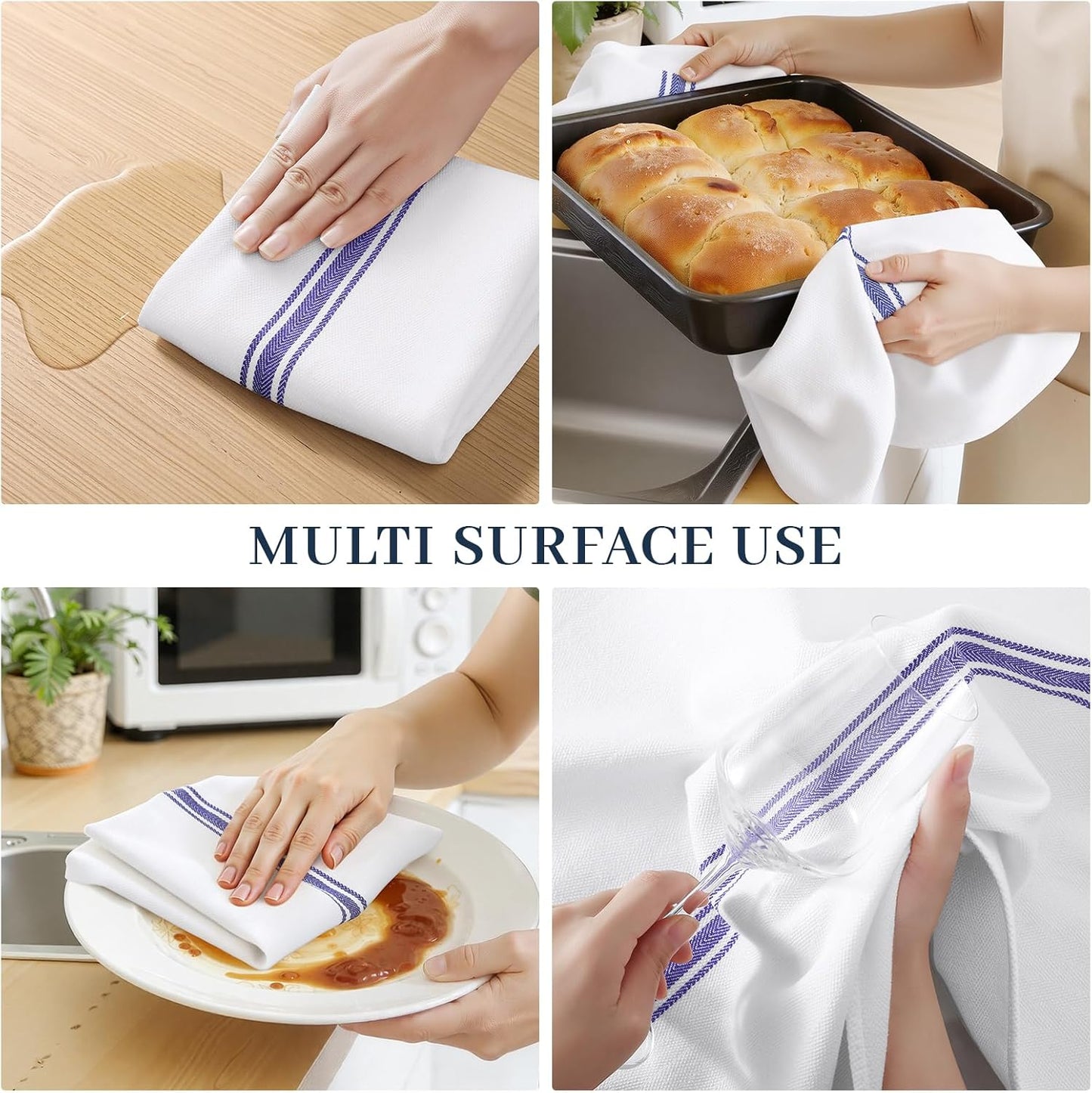 100% Cotton Kitchen Towels & Napkins 6 Pack- BLUE Apricot