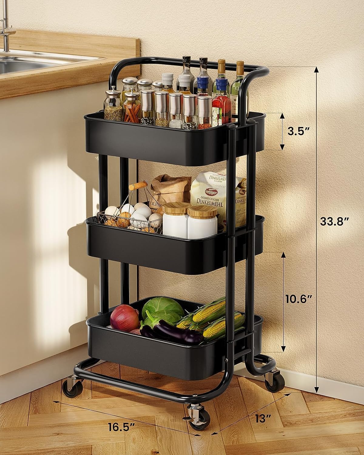 3-Layers Multi-function Trolley Storage Organizer(15262) Storage Organizer Apricot