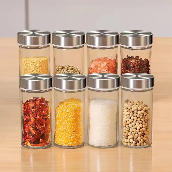 8 PCs Stainless steel Rotatable Spice Jar-(5329) Sliver Spice and sugar Jar Apricot   