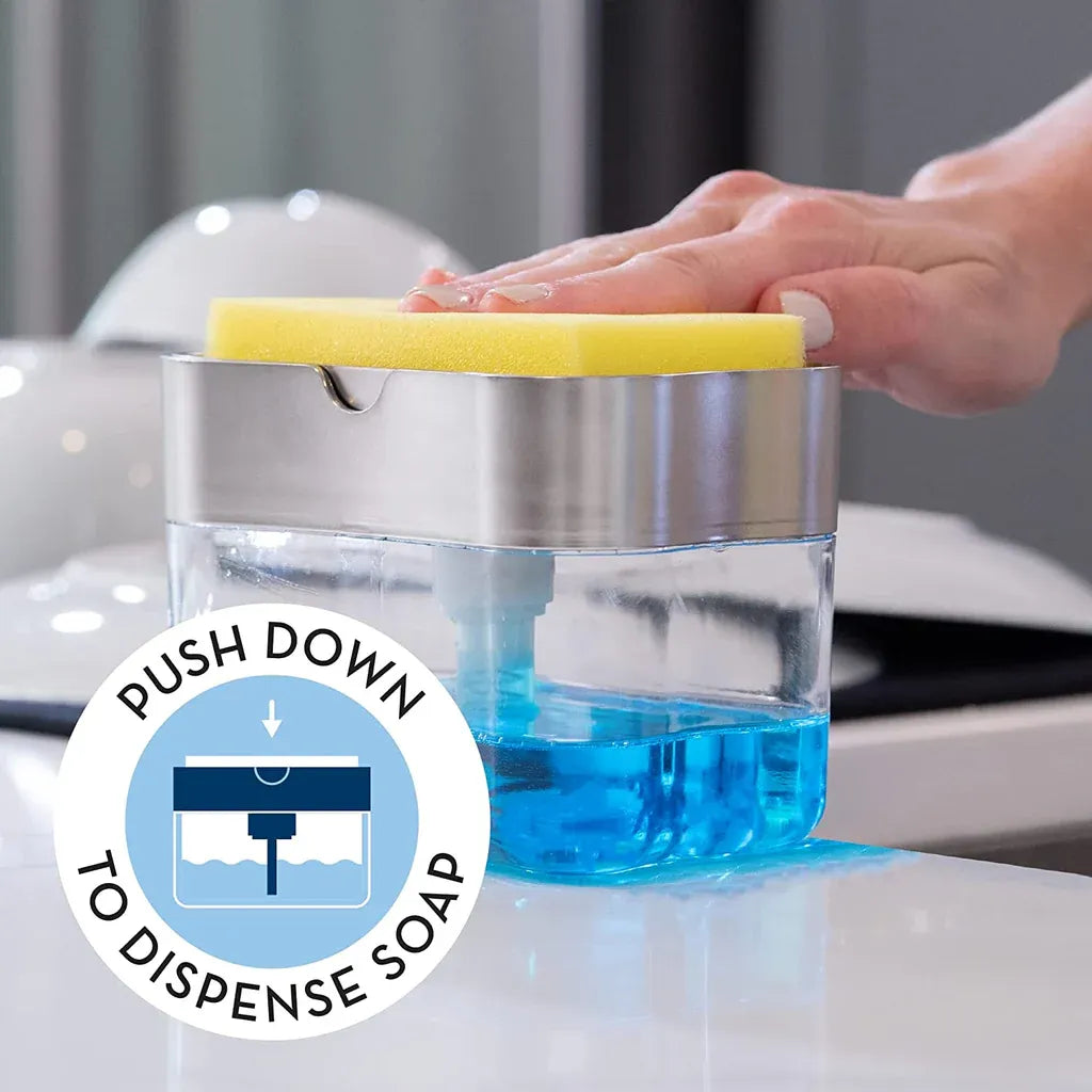 2 in 1 Premium Dishwashing Soap Pump Dispenser and Sponge Holder (SA2510-011) cutlery holder Apricot