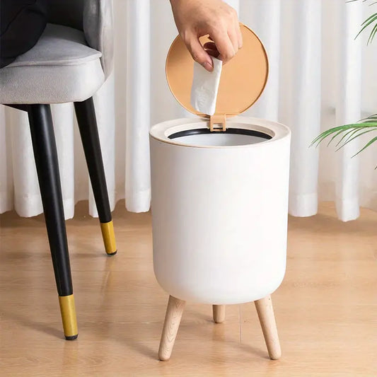 Indoor trash Bin With Wooden Feets-SA2408-108 Bathroom Accessory Sets Apricot