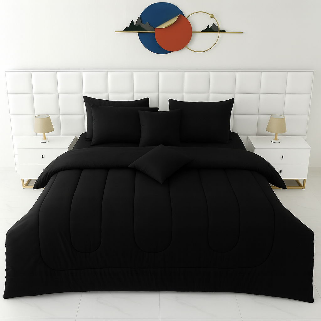 8 PCs Winter Comforter Set-Black Comforters Apricot