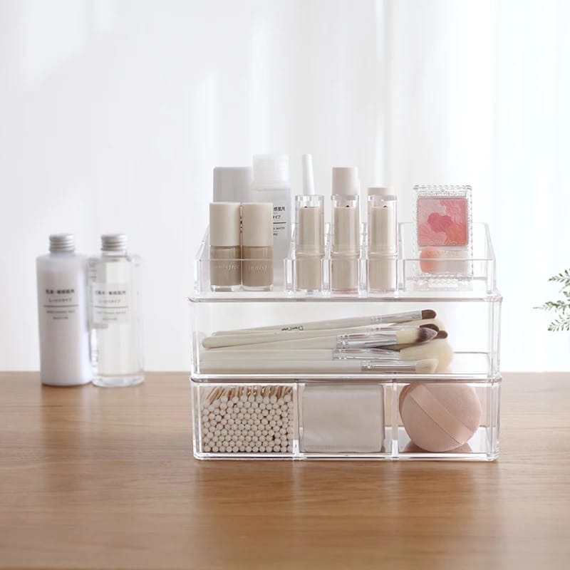 Acrylic 2 Drawer Makeup Organizer-(5350)Transparent Cosmetic Organizer Apricot   