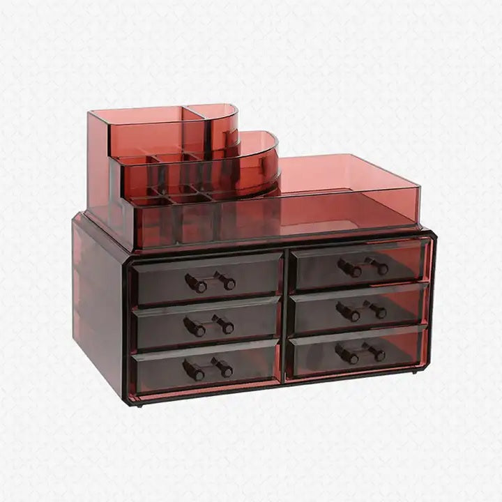 Acrylic 6 Drawers Makeup Organizer-(5300)Burgundy Cosmetic Organizer Apricot   