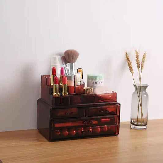 Acrylic 6 Drawers Makeup Organizer-(5300)Burgundy Cosmetic Organizer Apricot   