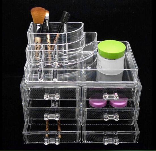 Acrylic 6 Drawers Makeup Organizer-(5300)Transparent Cosmetic Organizer Apricot   