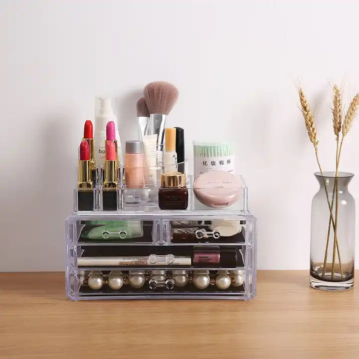 Acrylic 6 Drawers Makeup Organizer-(5300)Transparent Cosmetic Organizer Apricot   