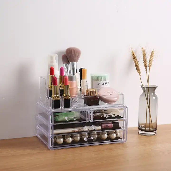 Acrylic 6 Drawers Makeup Organizer-(5300)Transparent Cosmetic Organizer Apricot   