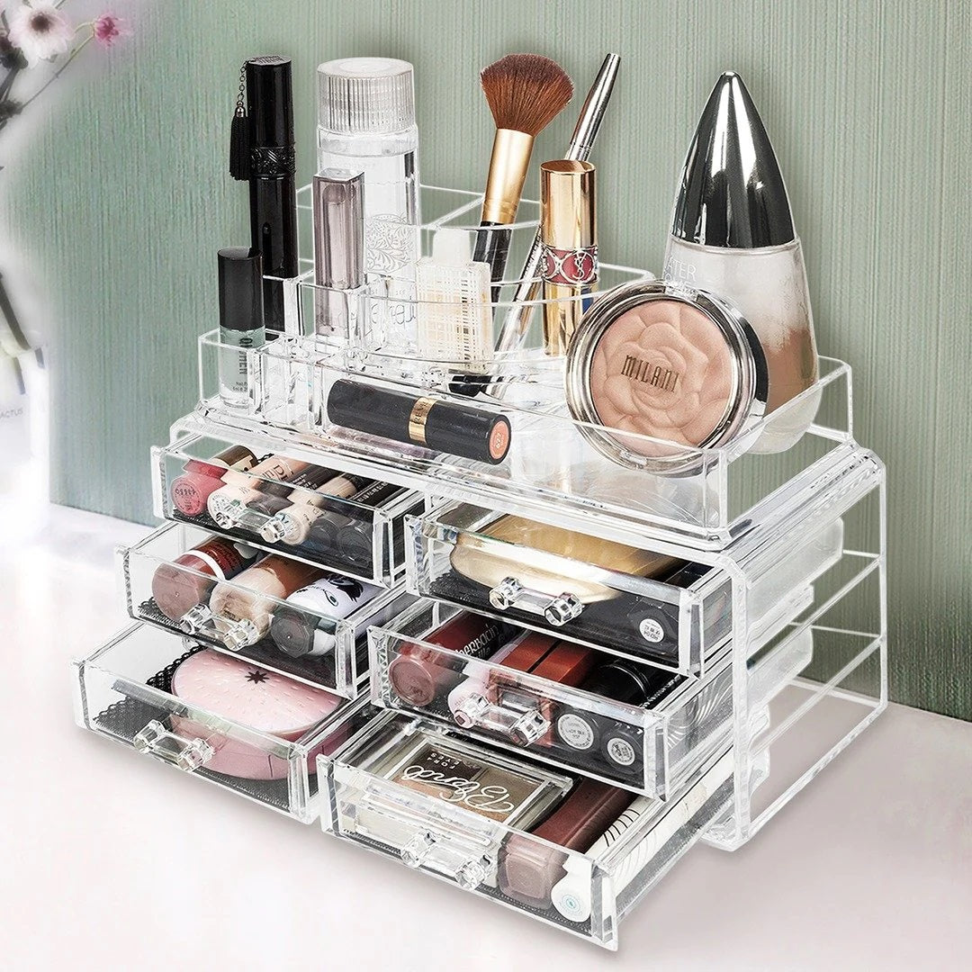 Acrylic 6 Drawers Makeup Organizer-(5300)Transparent Cosmetic Organizer Apricot   