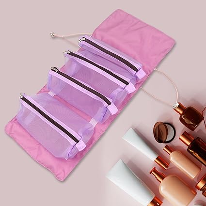 Adjustable Makeup Cosmetic Bag5448-Purple Cosmetic Organizer Apricot   