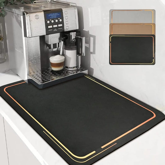 Anti Slip Dish Drying Mat-5758Black with Golden Border Rugs Apricot   