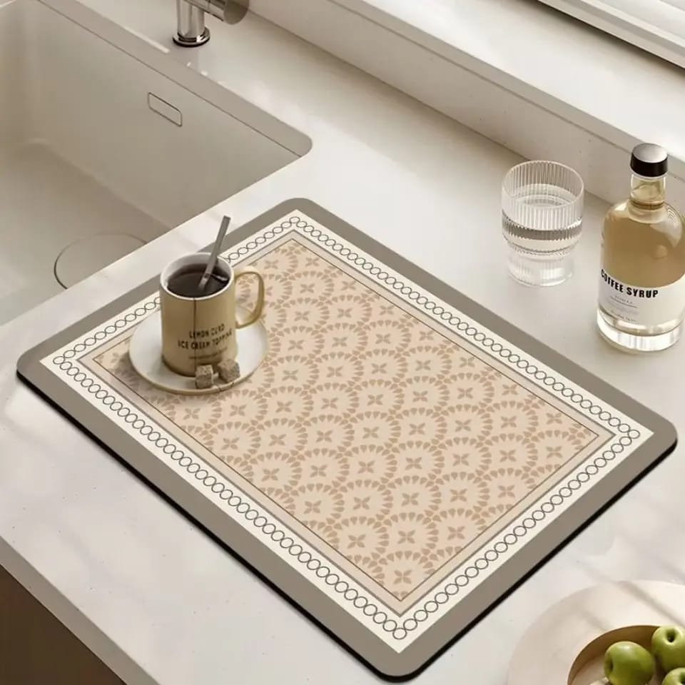 Anti Slip Dish Drying Mat-5759Beige Geometric Rugs Apricot   