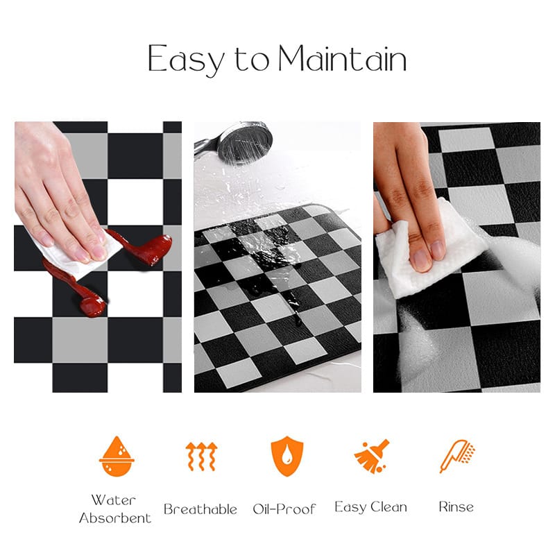 Anti Slip Dish Drying Mat-Black Chess Rugs Apricot